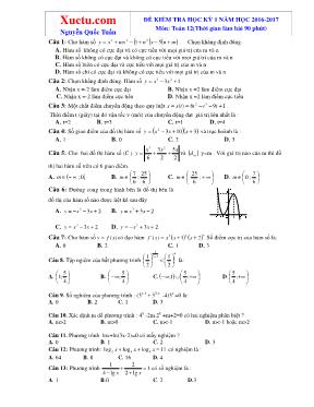 Đề kiểm tra học kỳ 1 Toán 12